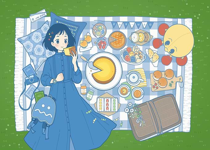 Picnic Illustration with Girl and Food