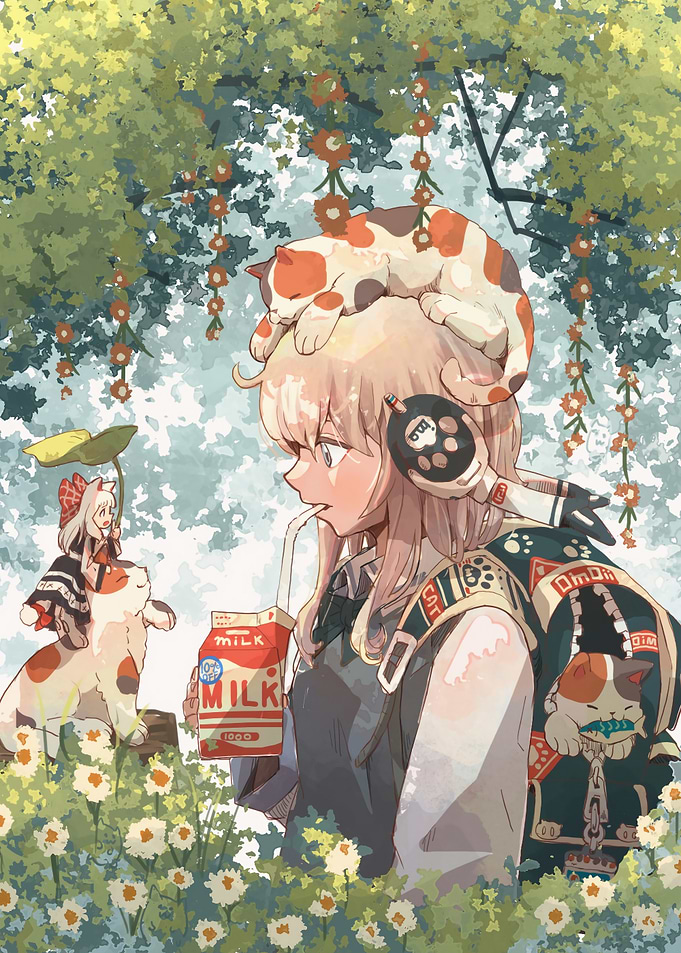 Girl with Cats and Milk Carton