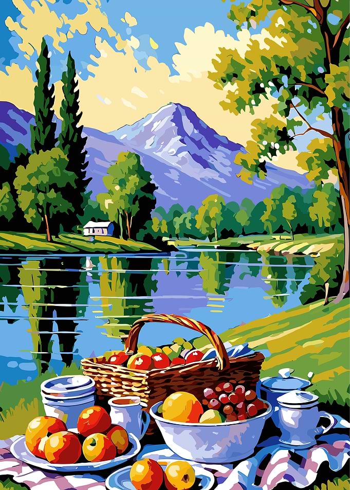 Picnic by the Lake Painting