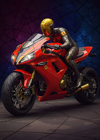 Red Motorcycle with Gold Accents