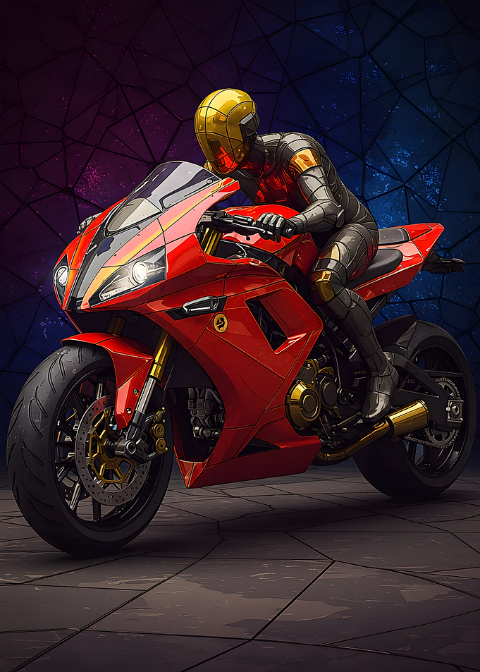 Red Motorcycle with Gold Accents