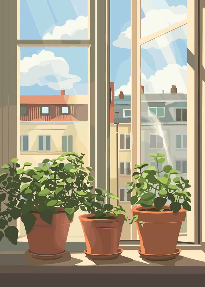 Plants on a windowsill illustration