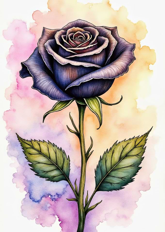 Watercolor Black Rose Illustration