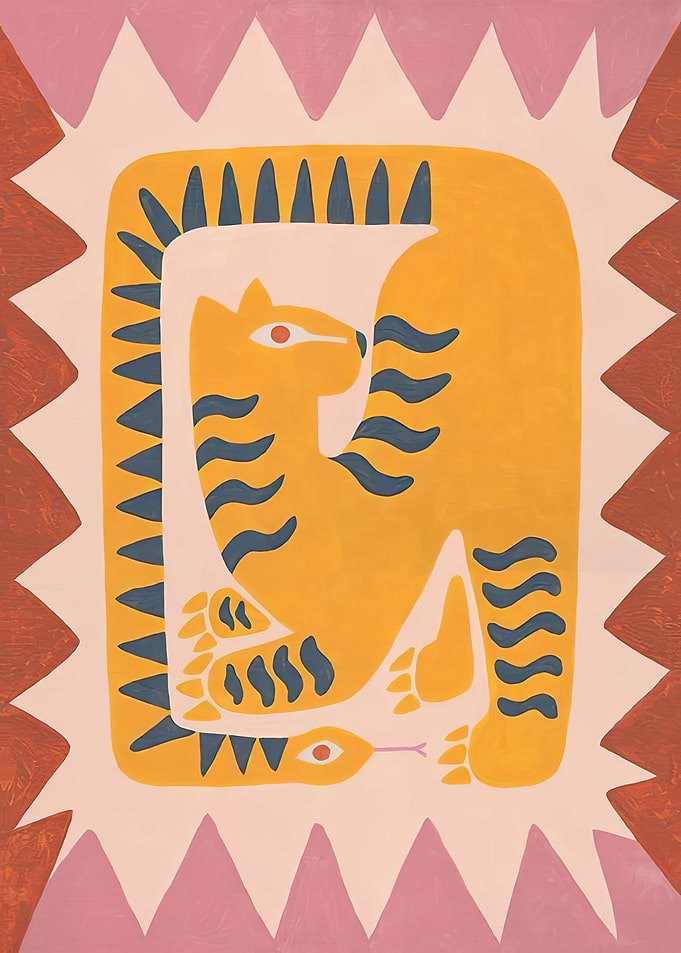 Stylized Tiger and Snake Illustration