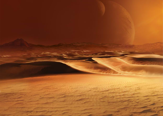 Martian Landscape with Two Moons
