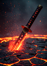 Fiery Katana in Lava Field