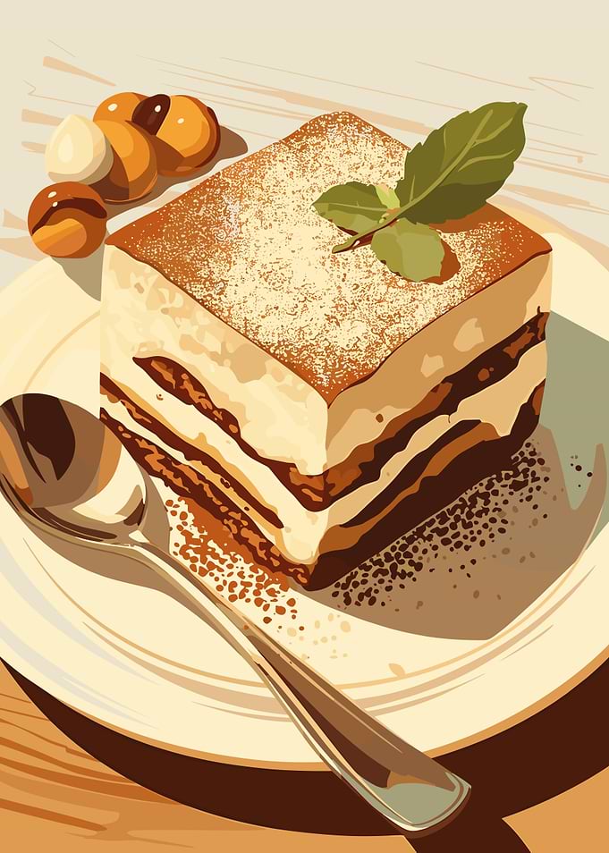 Tiramisu Dessert with Mint and Spoon