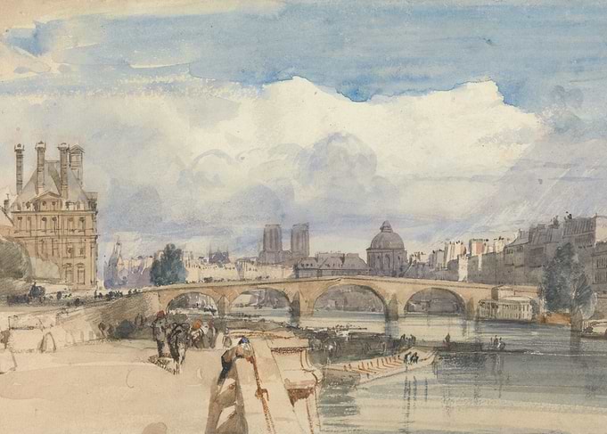 Paris cityscape watercolor painting