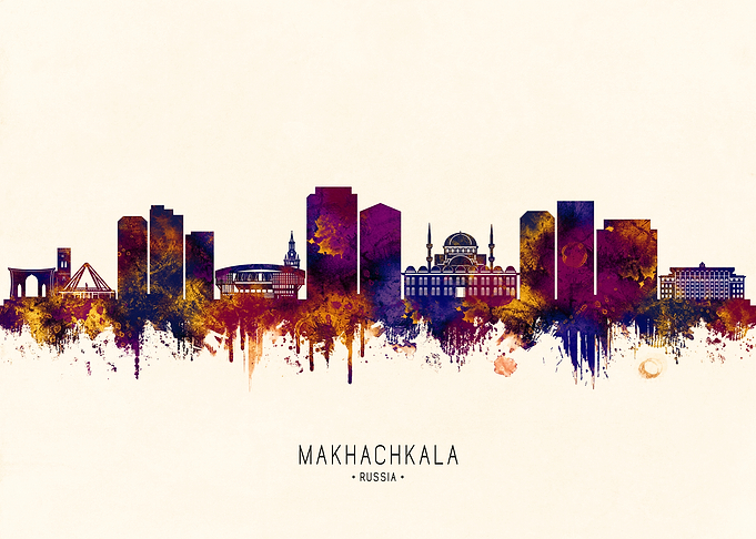 Makhachkala, Russia Skyline Watercolor