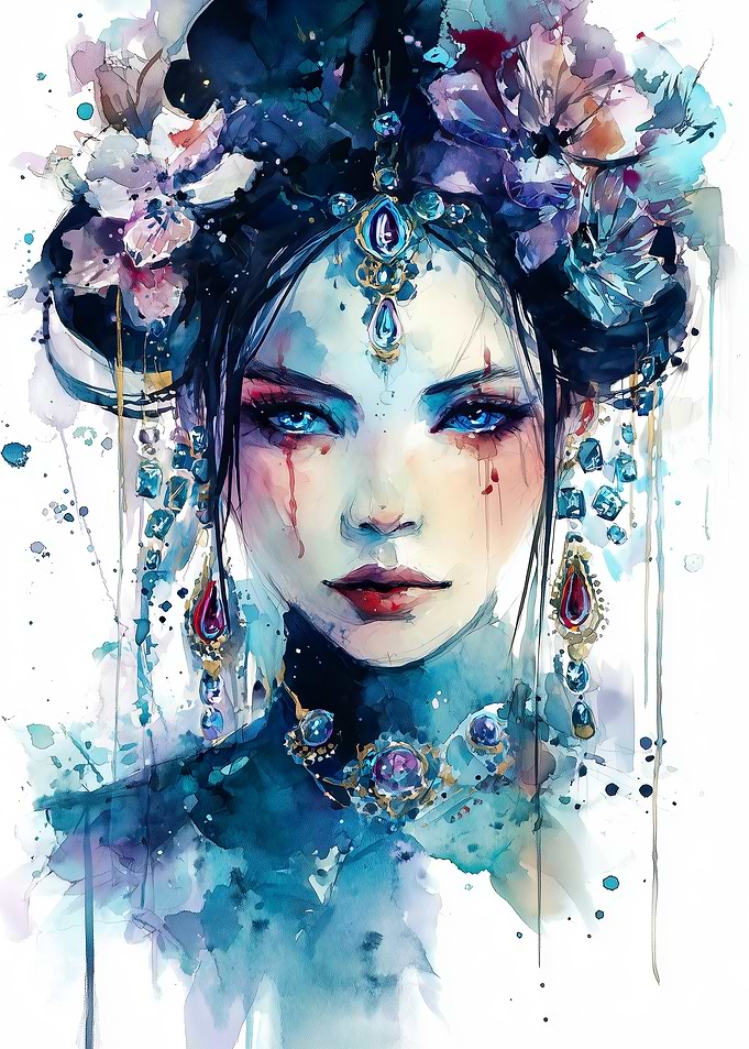Modern Geisha - Watercolor Portrait