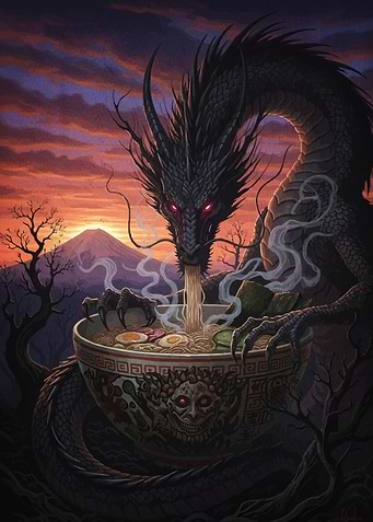 Dragon Eating Ramen Sunset
