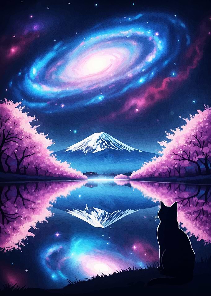 Cat Galaxy Mount Fuji Reflection