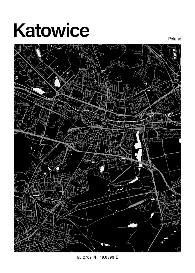 Katowice Black and White Map