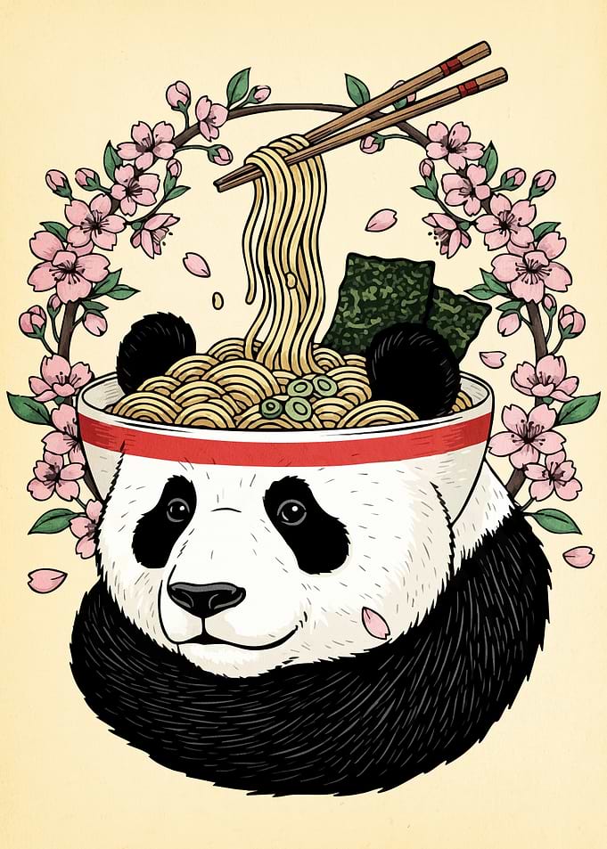 Panda Ramen Bowl Cherry Blossoms