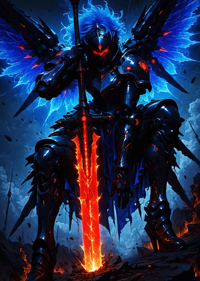 Dark Knight with Fiery Sword