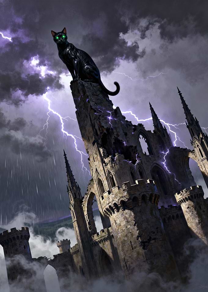 Black Cat on Ruined Castle