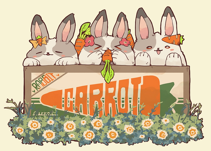 Cute Rabbits with Carrots in Box