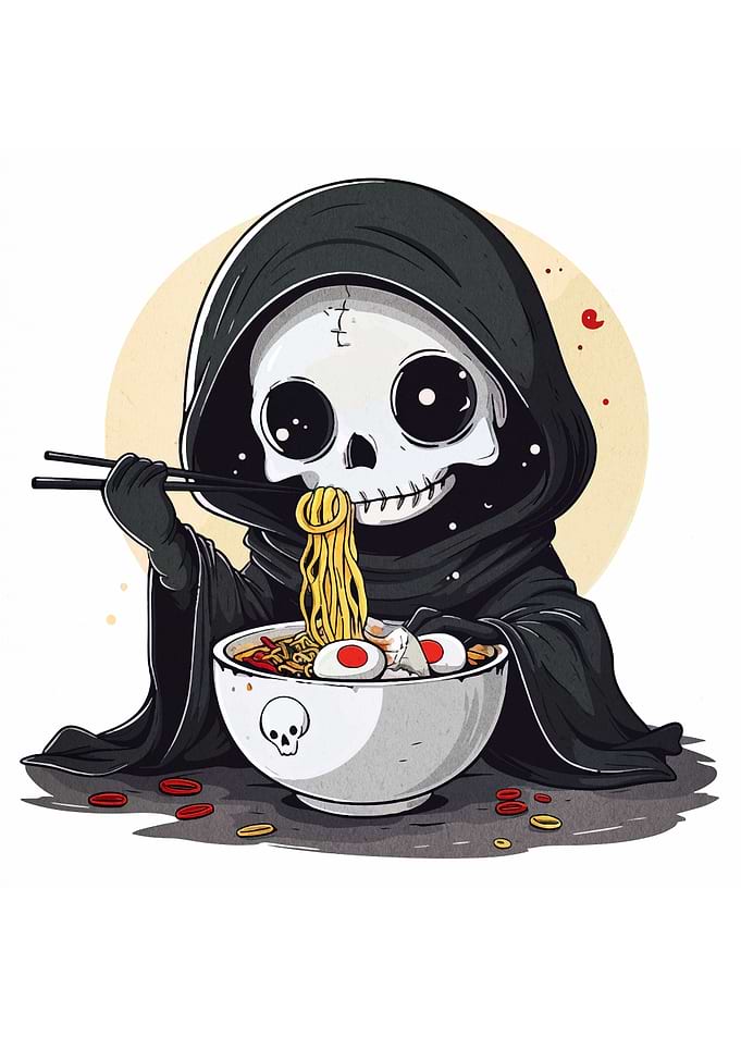 Cute Grim Reaper Eating Ramen