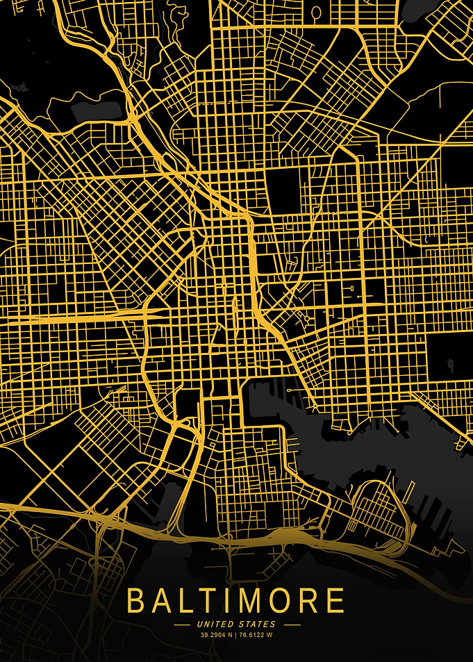Golden Baltimore City Map