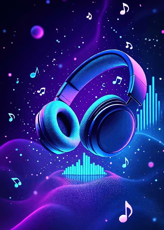 Headphones Neon Music Landscape