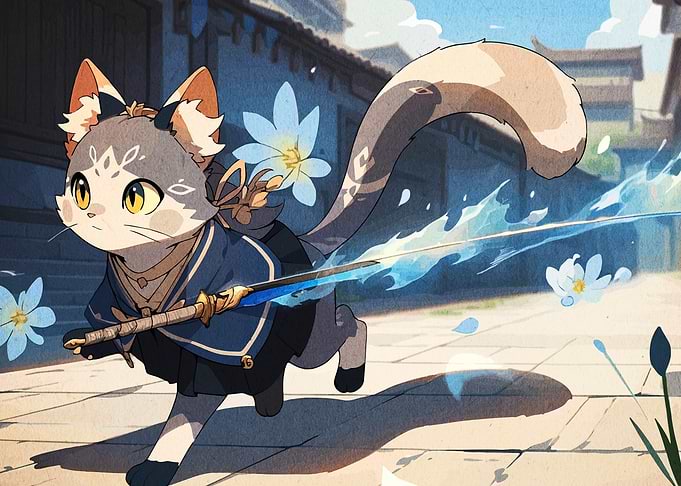 Anime Cat Samurai with Sword