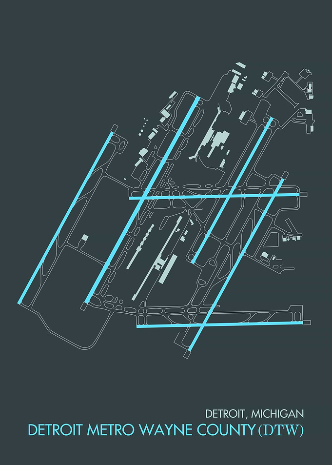 Detroit Metro Airport Minimalist Map