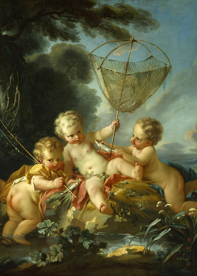 Putti Fishing, Rococo Painting