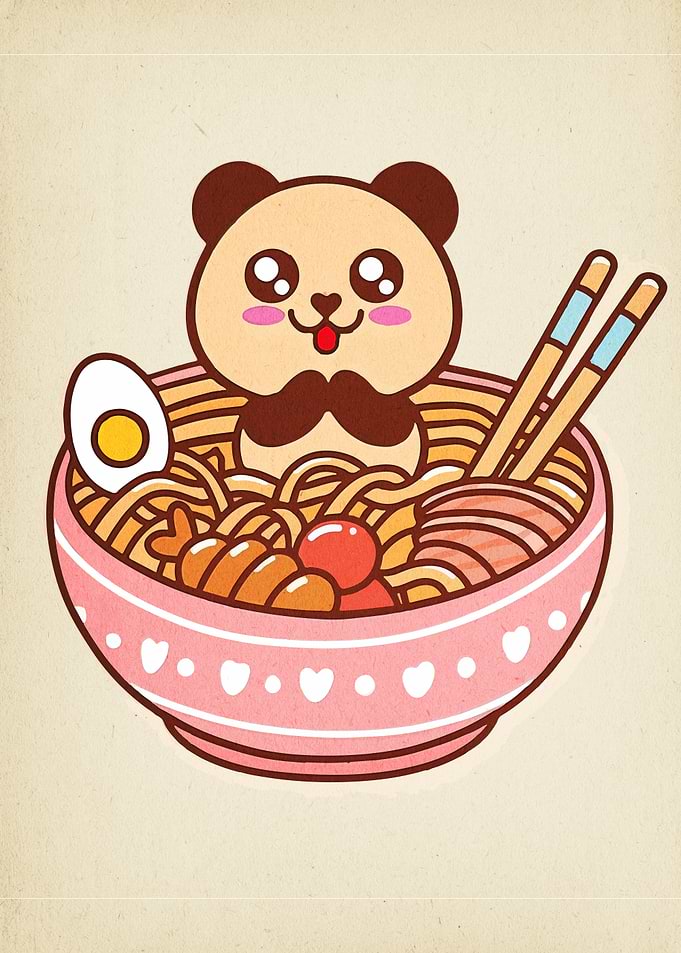 Cute Panda in Ramen Bowl Illustration