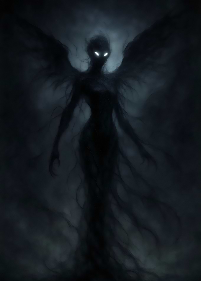 Dark Angel Figure with Glowing Eyes