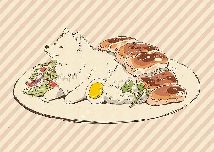 Dog on a Plate of Food