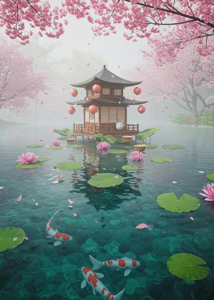 Japanese Pagoda with Koi Pond