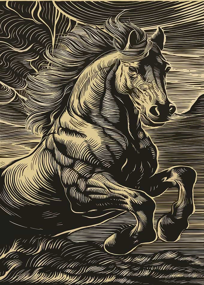 Majestic Horse Woodcut Illustration