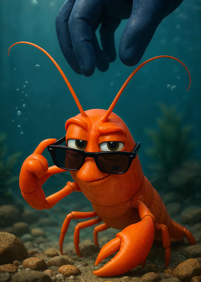 Cool Lobster with Sunglasses Underwater