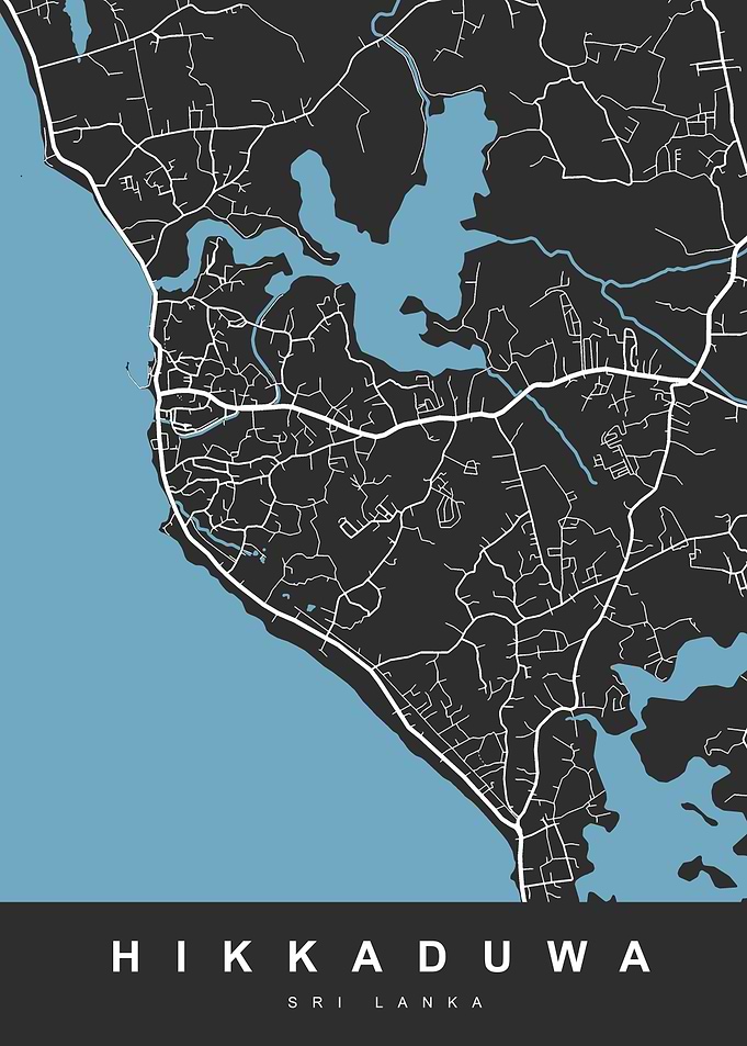 Hikkaduwa, Sri Lanka Map Art