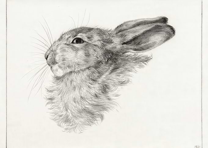 Pencil Drawing of a Hare,Jean Bernard