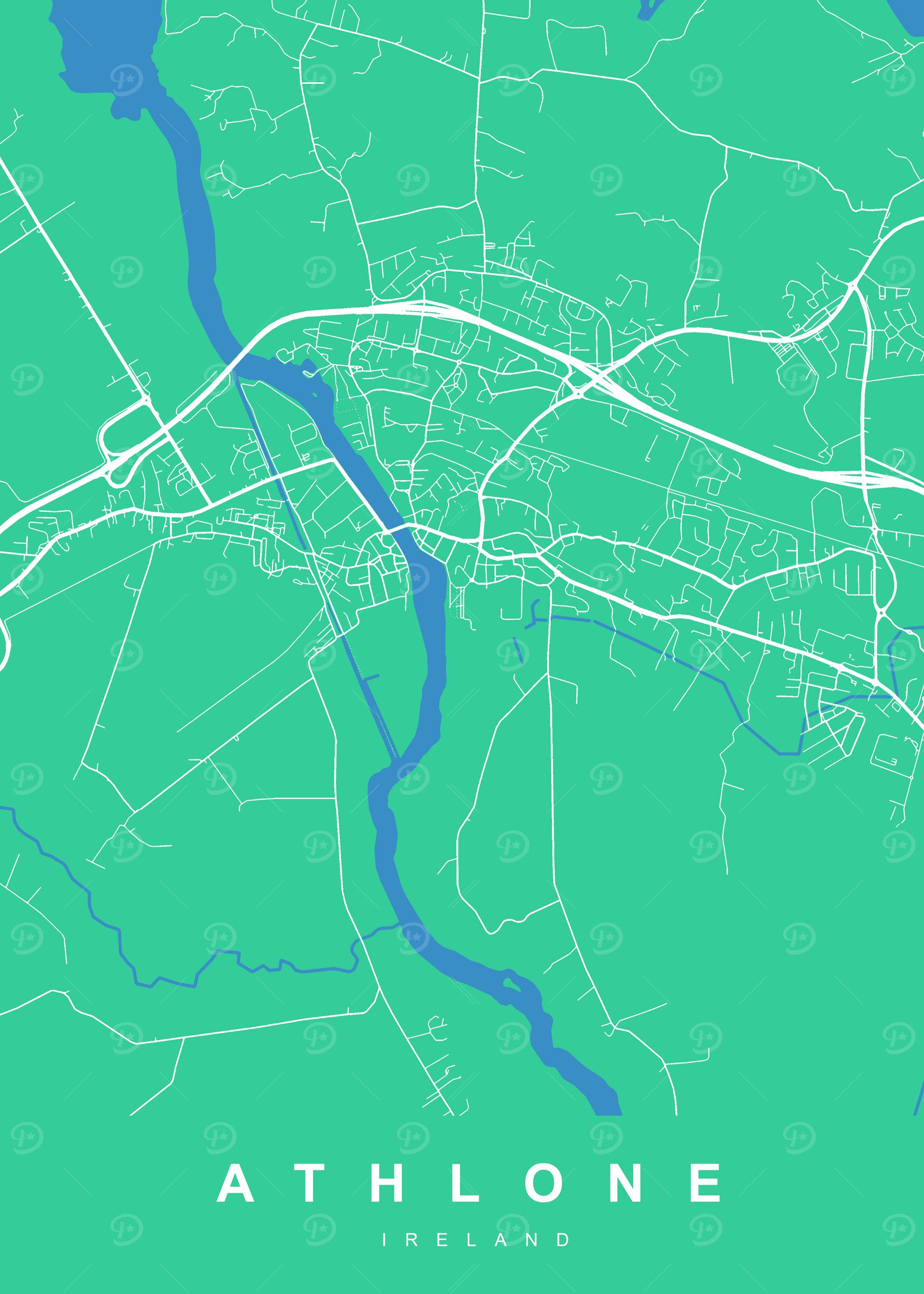 Athlone, Ireland Map Art Print