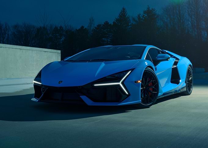 Blue Lamborghini Supercar at Night