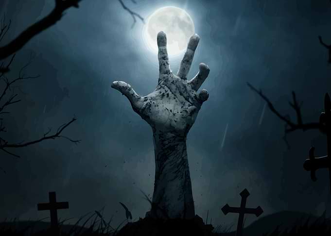 Zombie Hand Rising from Grave