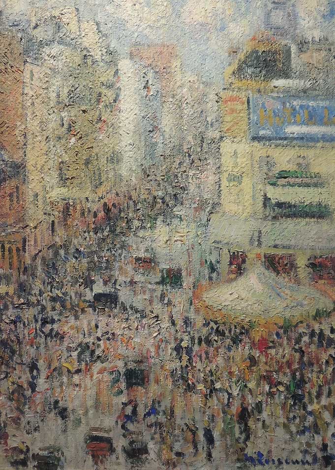 Impressionistic Cityscape Painting with Crowds