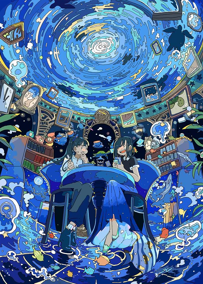 Whimsical Underwater Tea Party Illustration