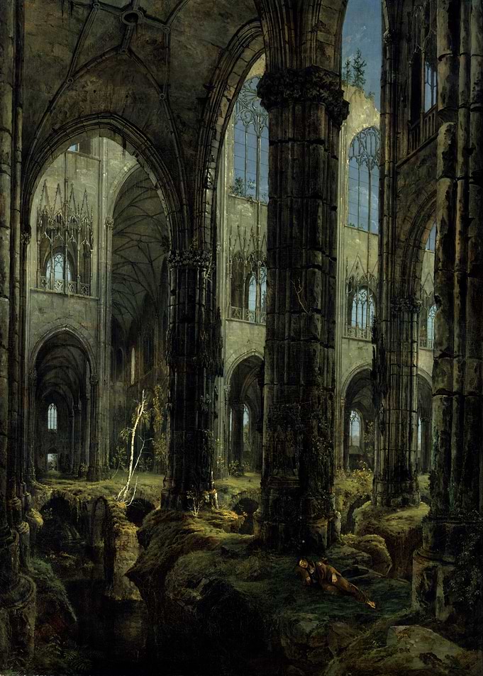 Ruined Gothic Church Interior Painting