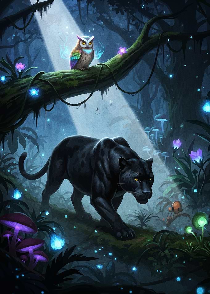 Panther Owl Enchanted Forest