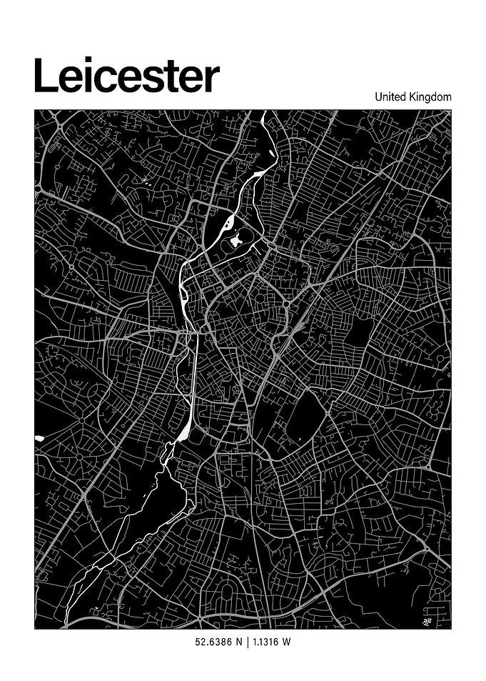 Leicester Black and White Map