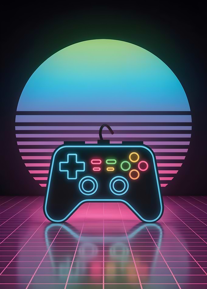 Retro Gaming Controller Neon Art
