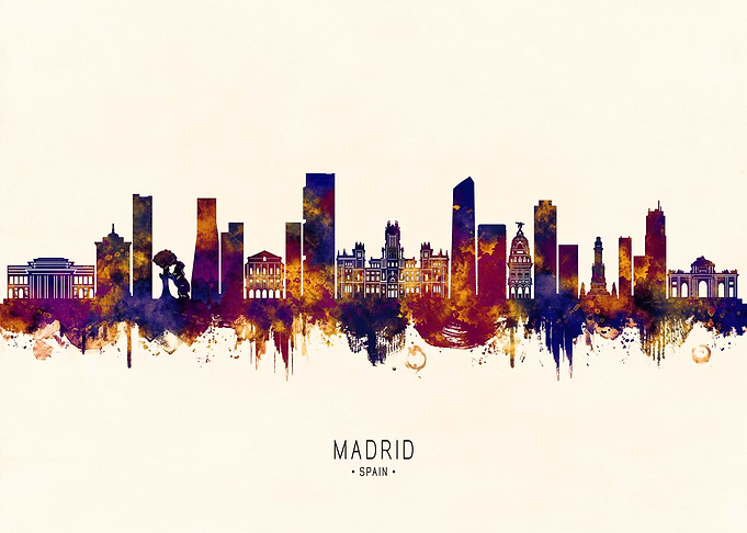 Madrid Skyline Watercolor Art