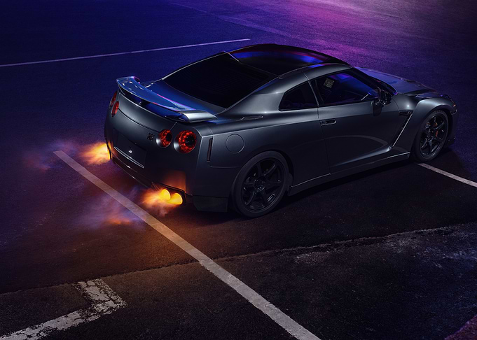 Sleek Gray Car with Flames