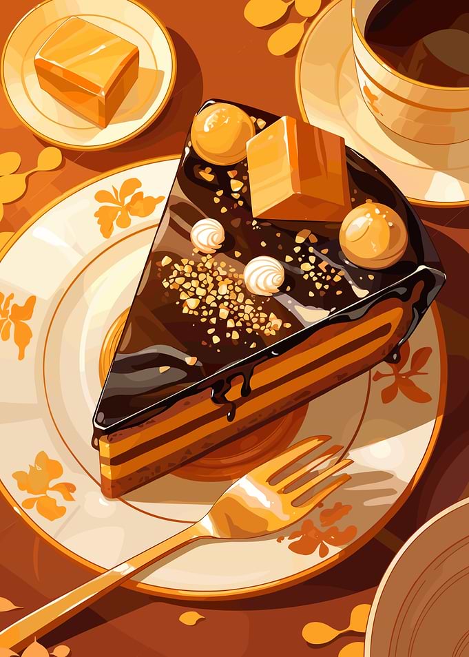 Chocolate Cake Slice with Coffee