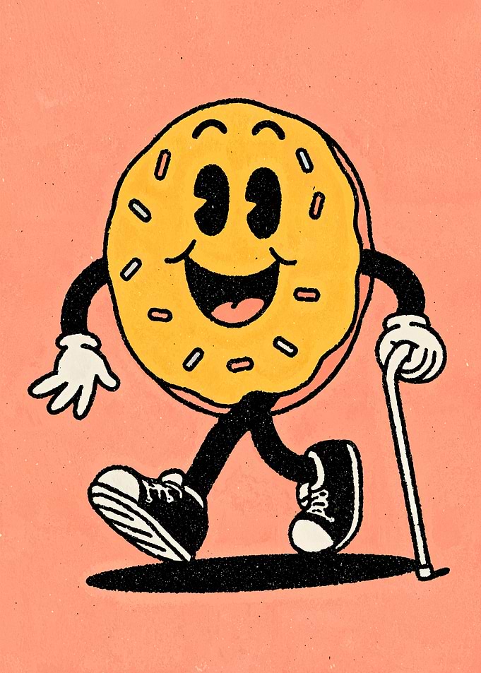 Cartoon Donut Character with Cane