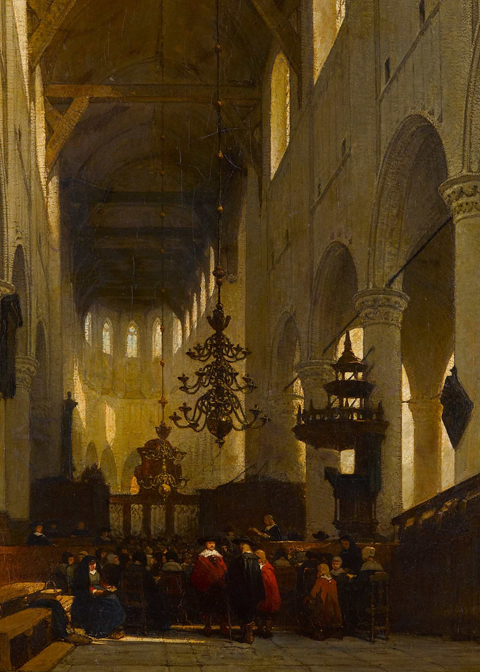 Church Interior with Congregation Painting