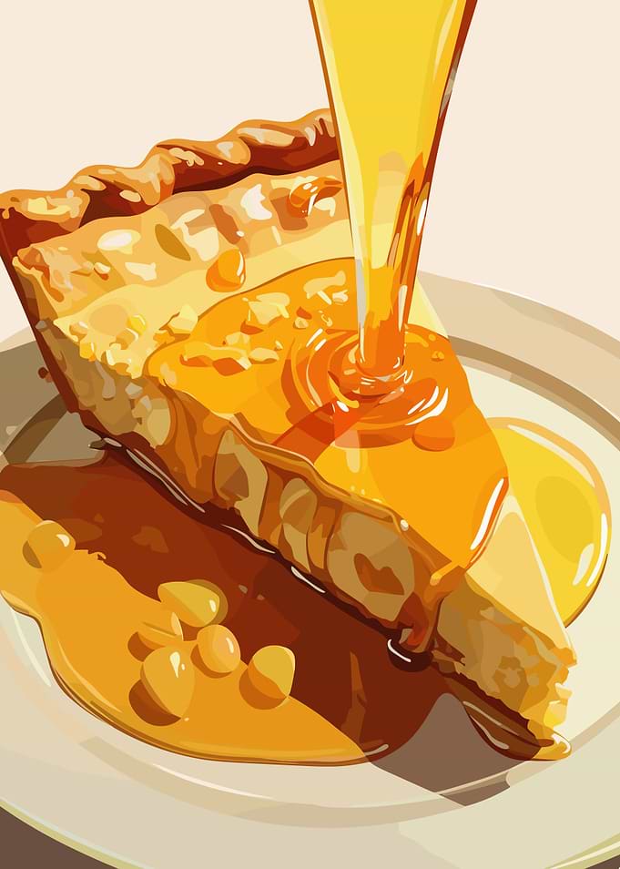 Slice of Pie with Syrup Pour